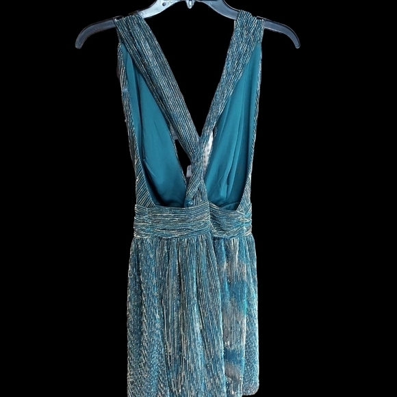 Lulu's Teal metallic mini skater cocktail dress rn 155839 med - Picture 7 of 14